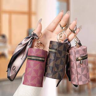 Women's Mini Zipper Keychain Wallet – Lipstick & Earbud