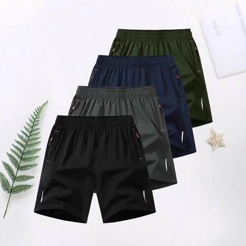 5-Packs Men's Solid Color Zipper Pocket Quick-Dry Shorts -