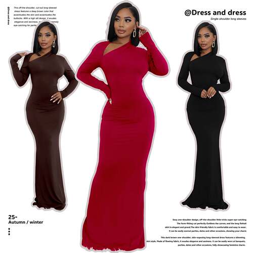 Off-Shoulder Bodycon Knit Long Dress Elegant Slim-Fit