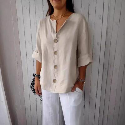 Summer New Versatile Slimming Top Loose Fit Casual V-Neck