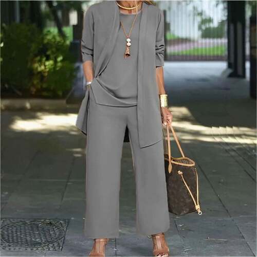 2026Casual ThreePiece Solid Set Long Sleeve Cardigan Top