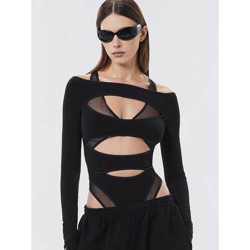 Women's Cut Out Bodysuit Solid Long Sleeve Bodysuit for