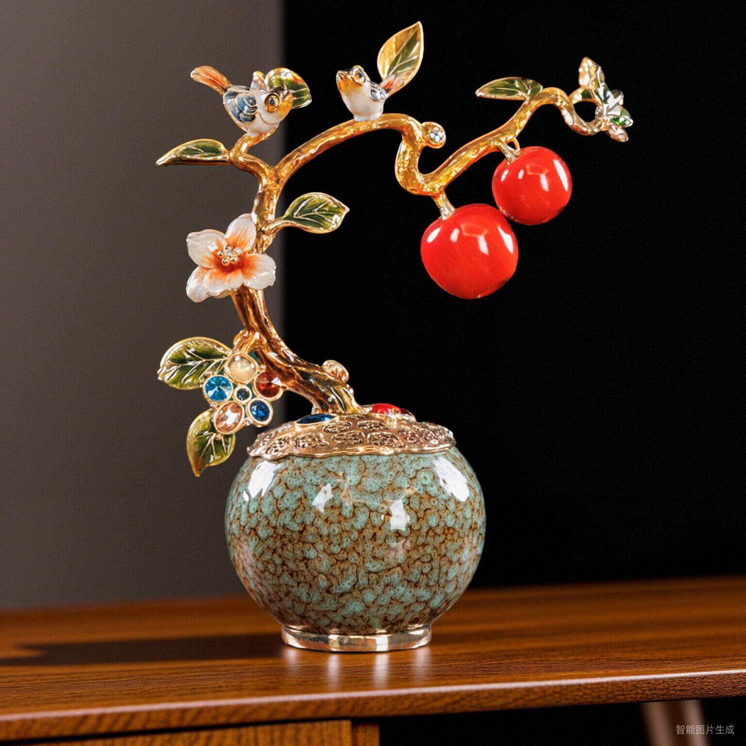 珐琅彩平安喜乐摆件客厅高档办公室装饰搬家乔迁新居礼品开业礼物