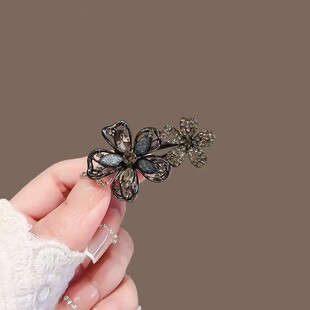 新款水钻琉璃花朵发夹女气质侧边刘海夹高级感发卡碎发鸭嘴夹头饰