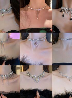 欧美镶钻水滴椭圆项链时尚高级感锁骨链小众设计冷淡风项饰女