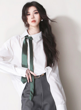 纯白翻领不对称欧美风长袖衬衫