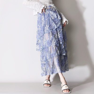 重工刺绣镂空网纱蕾丝半身裙