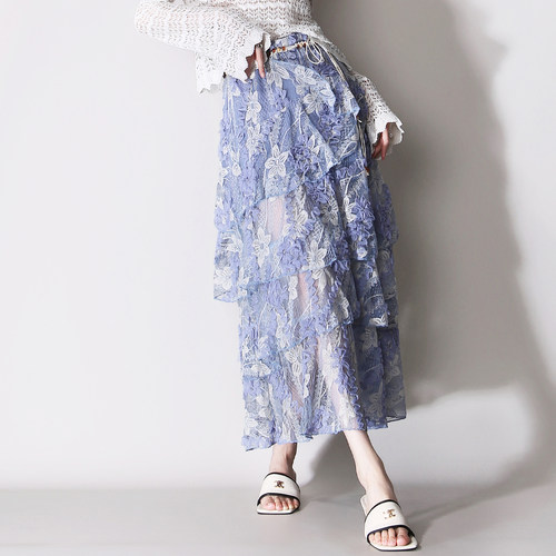 重工刺绣镂空网纱蕾丝半身裙