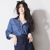 B9可配套柔软透气薄款 衬衫 牛仔宽松大口袋短款 高腰休闲欧美风长袖