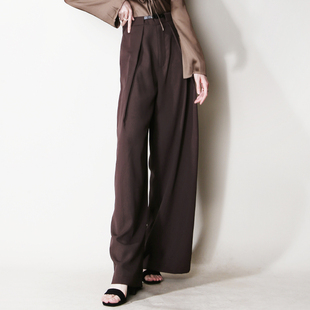 W76配腰带大气高级感立体褶皱高级感欧美风垂感高腰阔腿西装 长裤