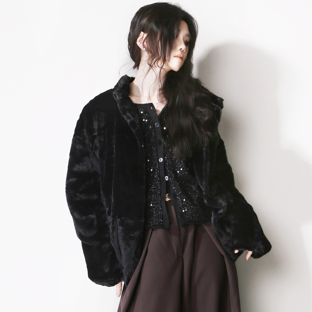 E85柔软蓬松毛绒绒立领纽扣开衫宽松落肩欧美风简约气质夹克外套,女装/女士精品,短外套,淘宝优惠券,粉丝福利购,淘宝优惠卷