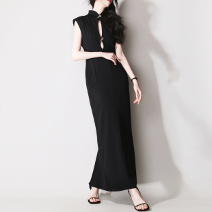 F69改良旗袍复古立领镂空金属扣装 连衣长裙 饰立体胯形裁剪气质款