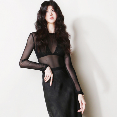 长袖欧美风薄款连体网纱T恤