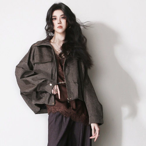 复古欧美风立领拉链夹克外套