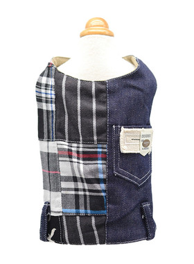 奇可家 丑丑chouchou宠物纯棉牛仔格子马甲狗衣服背心泰迪猫咪