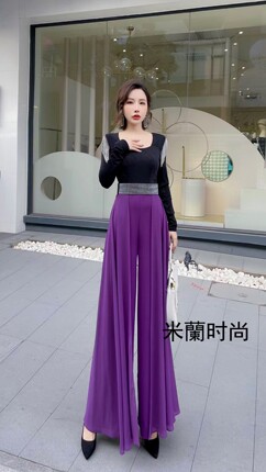 米蘭时尚高级感流苏上衣拼接高腰阔腿裤连体裤女神范御姐连衣裤