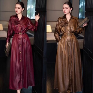 高端轻奢单排扣风衣裙2024秋冬款 连衣裙BD 名媛气质女人味收腰长款