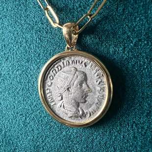 客订欣赏~古罗马银币吊坠18K素金镶嵌明星同款古钱币吊坠