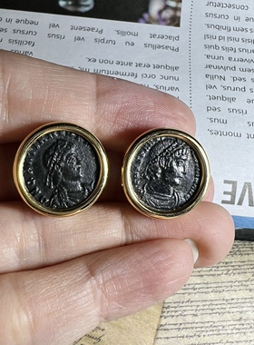 客订欣赏 18K金古币耳拍 君士坦丁大帝古币耳夹 古罗马铜币