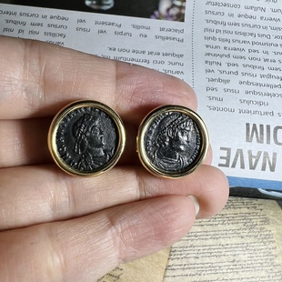 客订欣赏 18K金古币耳拍 君士坦丁大帝古币耳夹 古罗马铜币