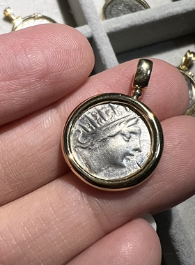 客订欣赏 18K金古币吊坠古希腊太阳神古币吊坠玫瑰银币吊坠