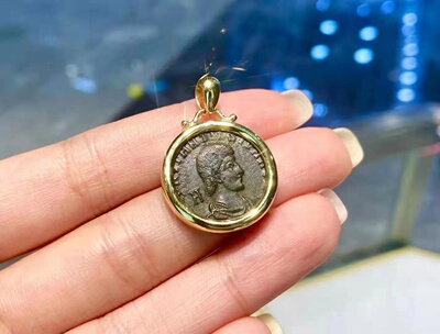 客订欣赏～古罗马君士坦丁王朝伽卢斯18K金厚金镶嵌保真古董币