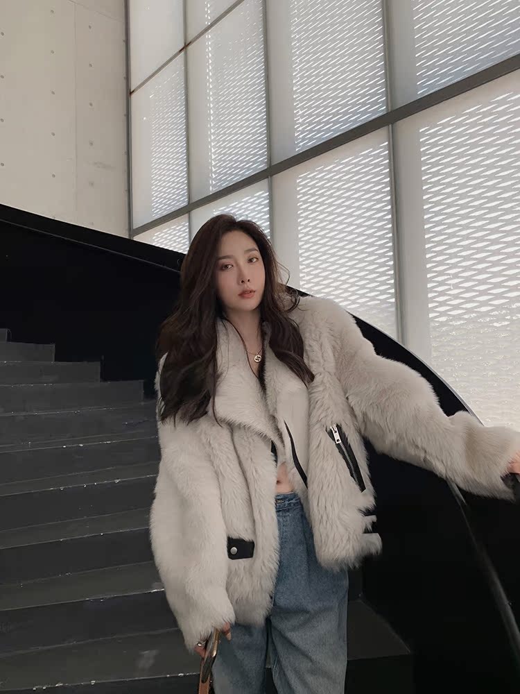 Fu Zhien sunset speed imported Tuscan fur one-piece female retro motorcycle fur coat winter