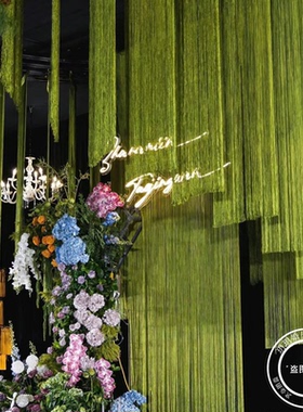 【多种颜色可定制】草绿色加密加厚线帘婚庆舞台布置婚礼流苏线帘