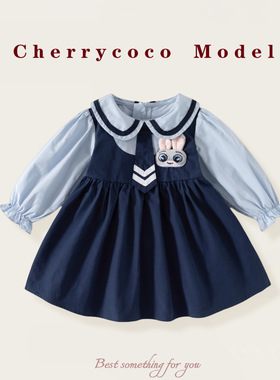 CHERRYCOCO女童连衣裙秋季新款女宝宝洋气卡通学院风公主裙生日裙