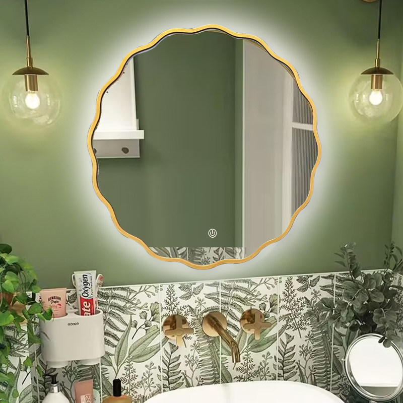 法式复古智能浴室镜美式壁挂圆形卫生间洗面台洗漱台化妆镜子挂墙