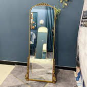 法式 落地镜 穿衣镜复古家用拱形雕花全身镜试衣镜壁挂卧室挂墙欧式