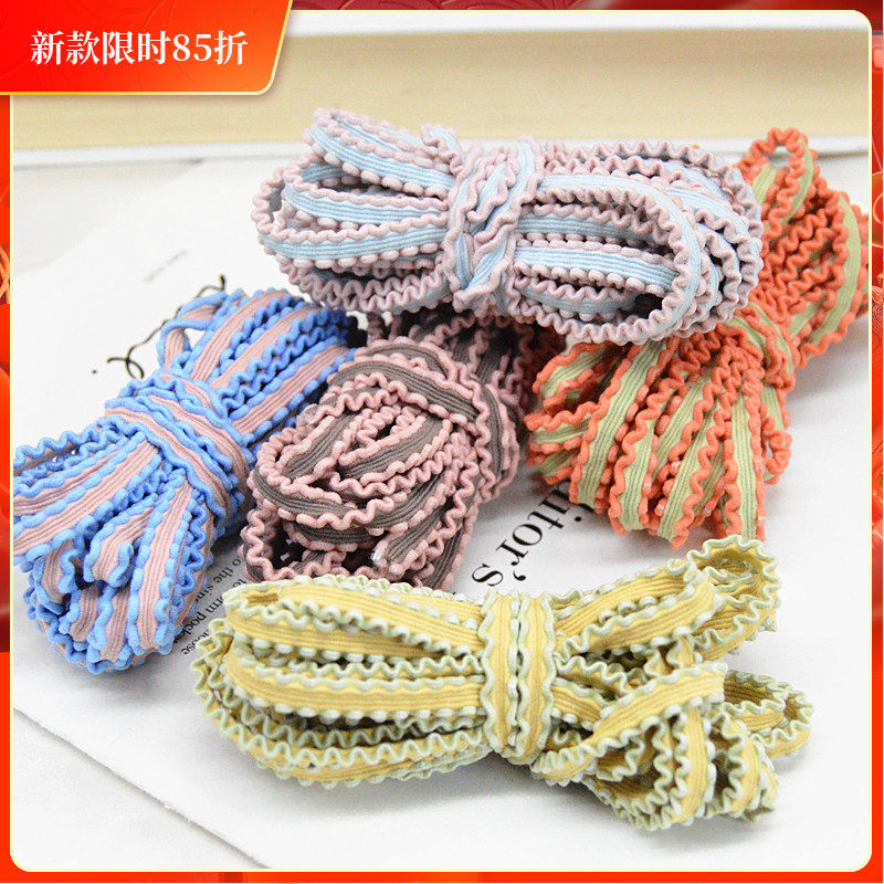 韩国彩色蕾丝双色扁皮筋高弹力扎发马尾头绳自制发圈材料饰品配件