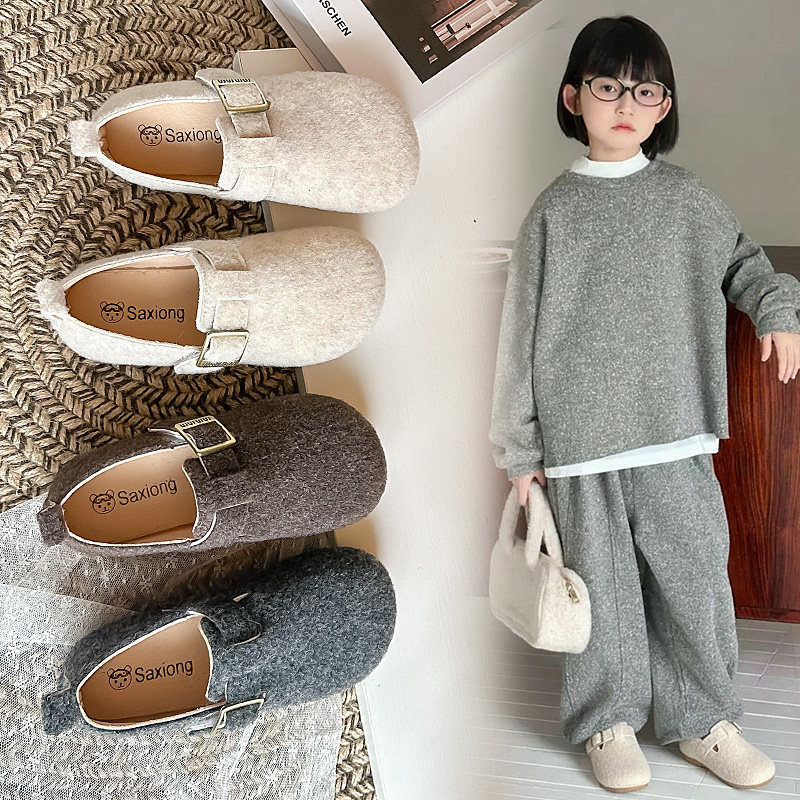 儿童毛呢勃肯鞋2026春季新款软底男童豆豆鞋韩版公主风女童小皮鞋,童鞋/婴儿鞋/亲子鞋,皮鞋,淘宝优惠券,粉丝福利购,淘宝优惠卷