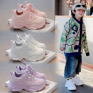 子2025春秋季 儿童白色运动鞋 新款 学生小白鞋 皮面防水老爹鞋 女童鞋