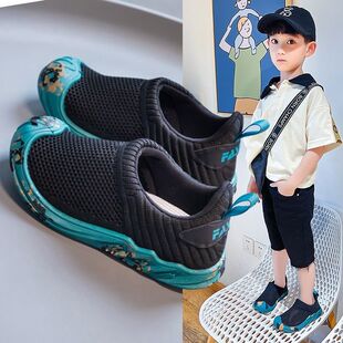 男童运动鞋2025春夏新款网面透气儿童网鞋小男孩一脚蹬超轻跑步鞋