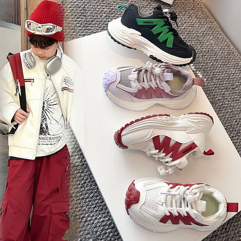 女童老爹鞋儿童运动鞋2026春秋新款双网面透气超轻软底男童跑步鞋