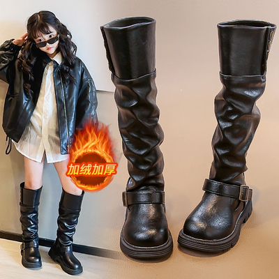 冬季新款加绒保暖二棉女童长筒靴