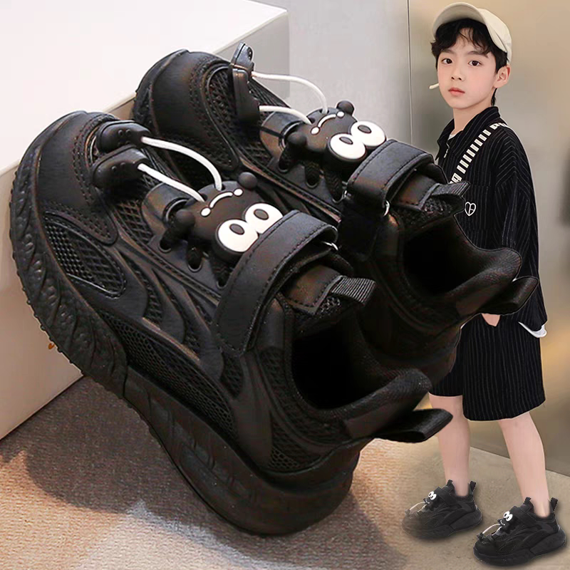 春秋新款黑色耐脏透气儿童运动鞋