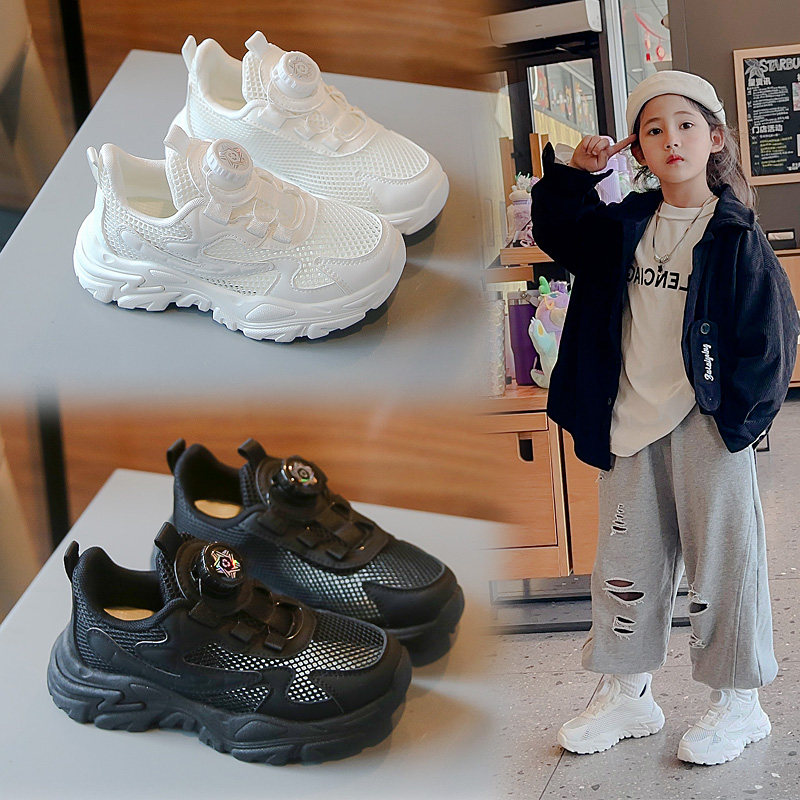女童网鞋2025夏季新款镂空透气单网面小白鞋男童老爹鞋儿童运动鞋
