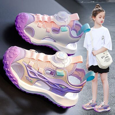 夏季新款旋转纽扣女童包头凉鞋