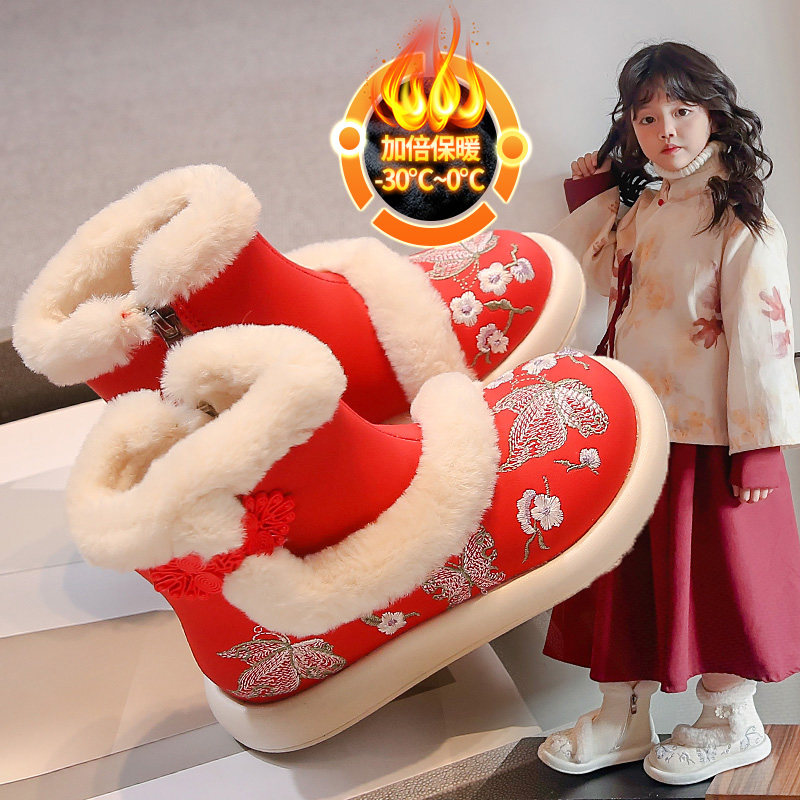 冬季新款加绒加厚保暖女童汉服鞋
