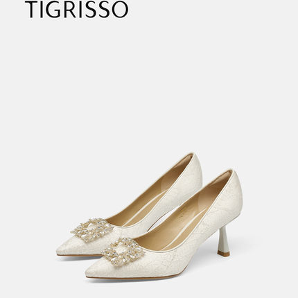 Tigrisso蝶愫2026春蹀愫增高闪钻气质尖头高跟单鞋婚鞋T76103A-04