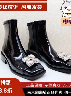 断码清仓zsazsazsu莎莎苏冬粗跟弹力时装短靴法式裸靴ZA43526-41