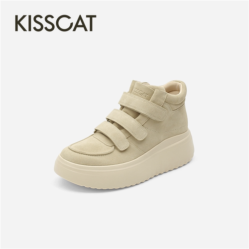 KISSCAT接吻猫2026秋冬魔术贴高帮长腿厚底运动休闲鞋K76567A-58