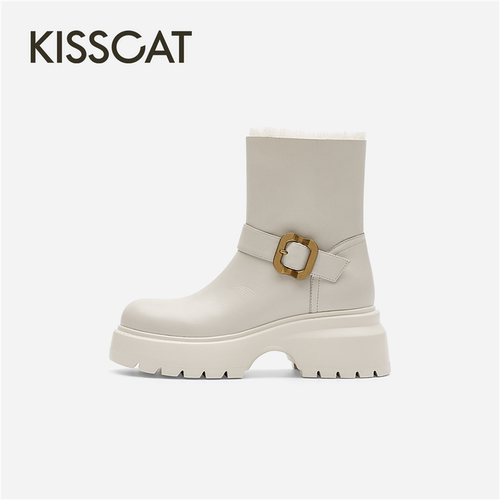 ]KISSCAT接吻猫2026秋冬厚底毛靴7cm显瘦保暖雪地靴K76781A-50