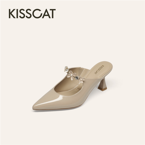 KISSCAT接吻猫2026夏新款高跟气质尖头时装凉拖外穿女K76127A-12