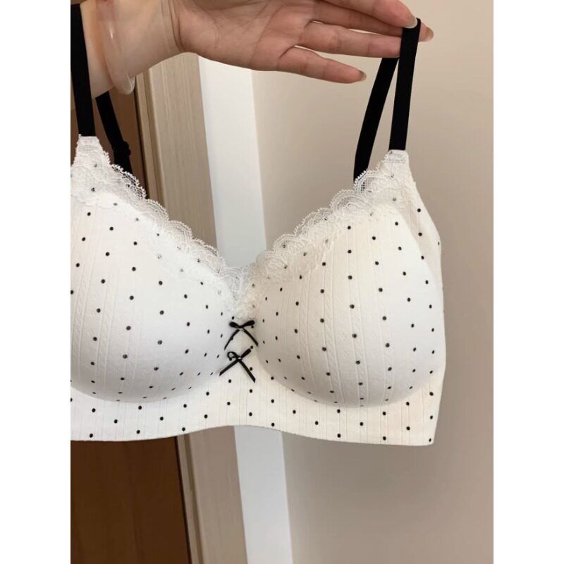 法式波点碎花蕾丝边内衣女小胸聚拢无钢圈小清新少女风无痕文胸罩