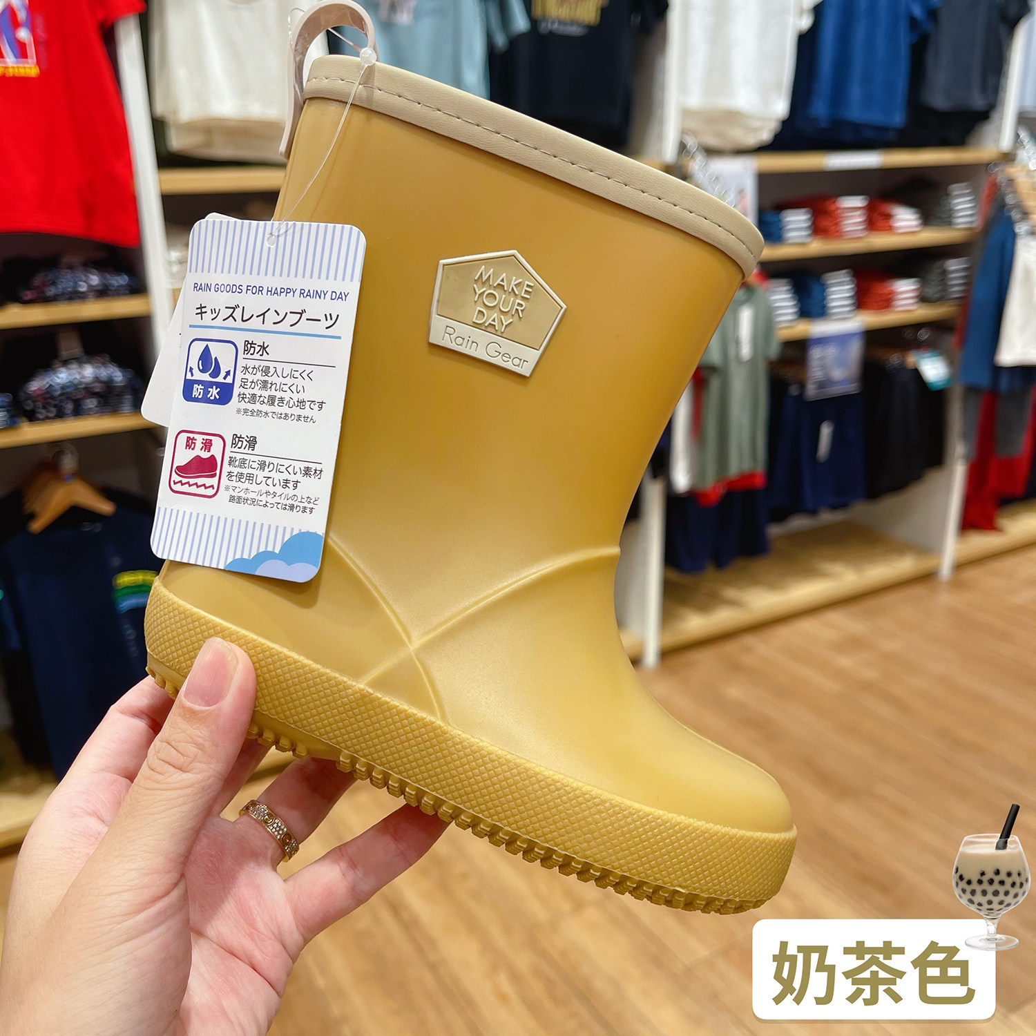 日本儿童雨鞋幼儿园宝宝水鞋套鞋胶鞋女童男童小童雨具雨靴防滑