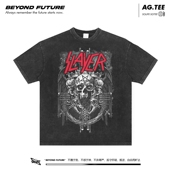 slayer杀手摇滚水洗做旧复古重磅250克短袖 T恤男女中性上衣宽松新