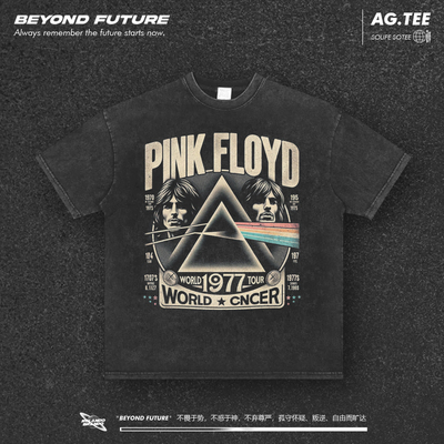 pinkfloyd-水洗做旧oversize男女中性T恤短袖宽松美式潮牌上衣